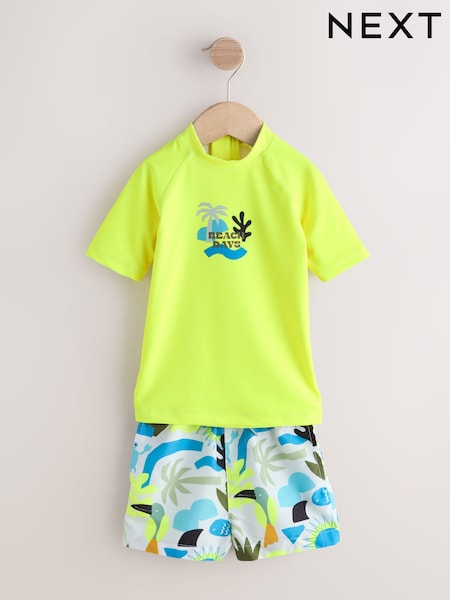 Yellow Short Sleeve Sunsafe Rash Vest and Swim Shorts Set (3mths-7yrs) (H47791) | £14 - £18