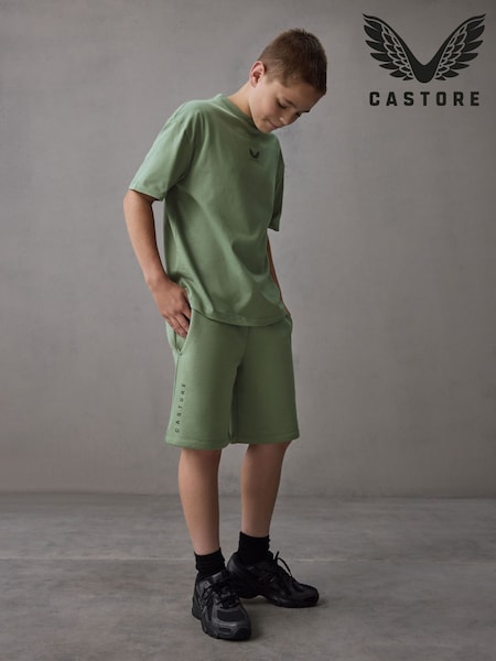 Castore Khaki Green Oversized Cotton Short Sleeve T-Shirt and Shorts Set (H47868) | £32 - £36