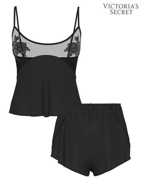 Victoria's Secret Black Sheer Rose Satin Cami Set (H47927) | £59