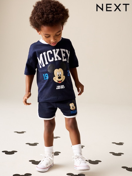 Navy Blue/White Mickey Mouse T-Shirt and Shorts Set (3mths-8yrs) (H48066) | £17 - £21