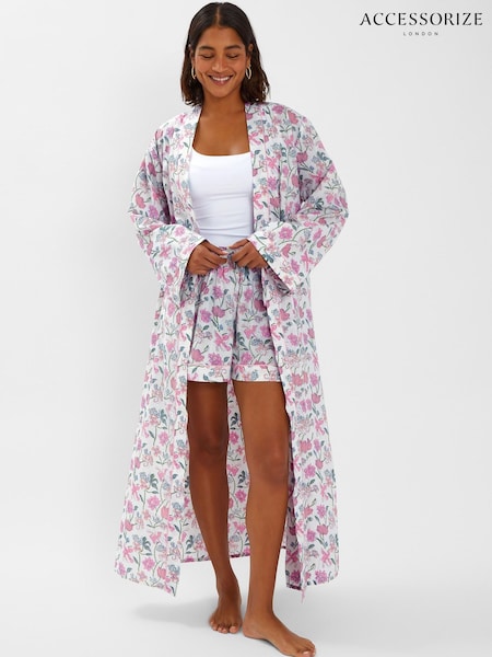 Accessorize Pink Jasmine Print 100% Cotton Dressing Robe (H48079) | £45