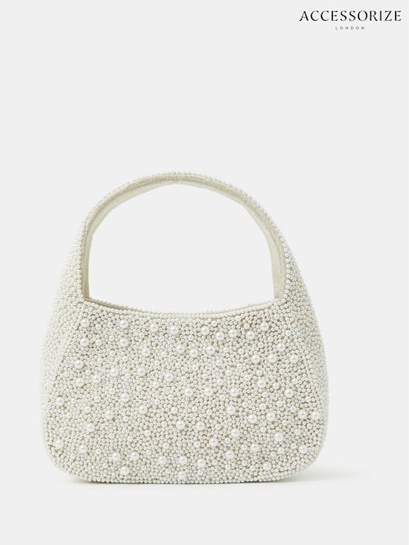 Accessorize Natural Mini Hand Beaded Pearl Handbag (H48090) | £50