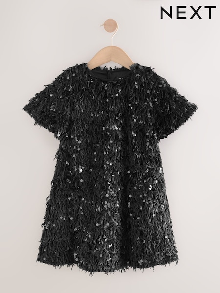 Black Sequin Textured Occasion Dress (3-16yrs) (H48113) | £26 - £32