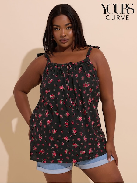 Yours Curve Black Boho Strappy Top (H48125) | £24