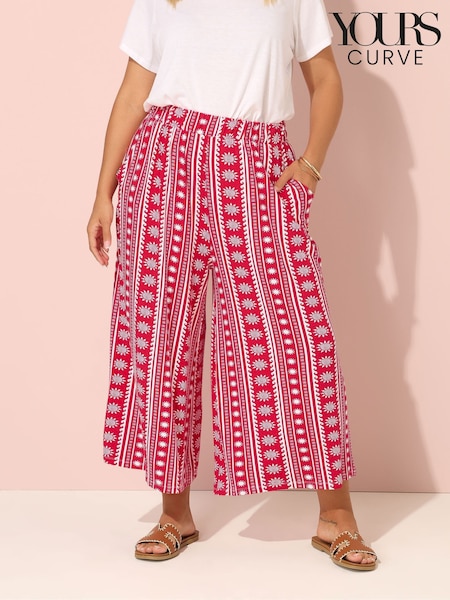 Yours Curve Red Jersey Midaxi Culotte Print (H48131) | £27