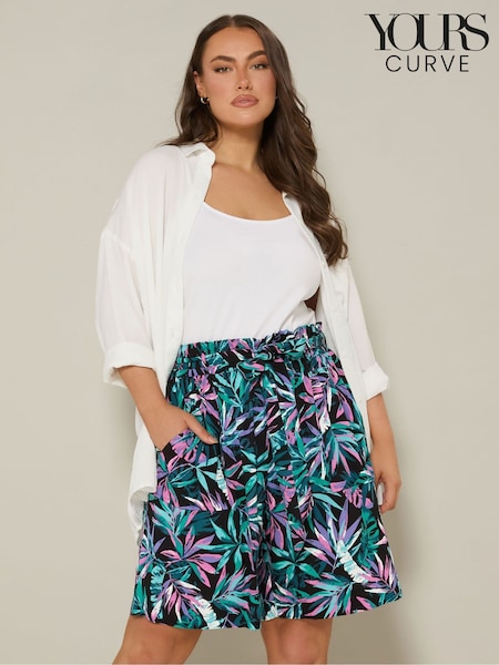 Yours Curve Black Woven Paperbag Waist Shorts (H48132) | £24