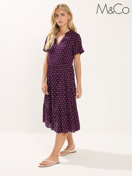 M&Co Purple Petite Tiered Dobby Dress (H48139) | £39