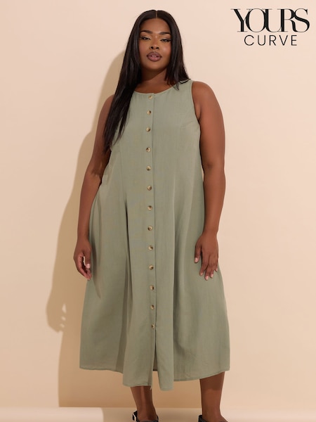 Yours Curve Green Containing Linen Maxi Dress (H48148) | £37