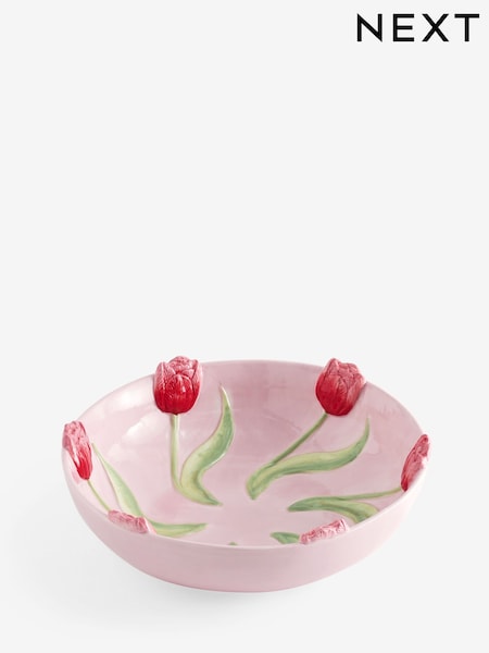 Pink/Green 3D Tulip Ceramic Decorative Bowl (H48243) | £36