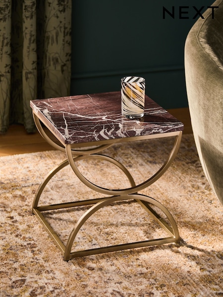 Red Marble Square Side Table (H48274) | £150