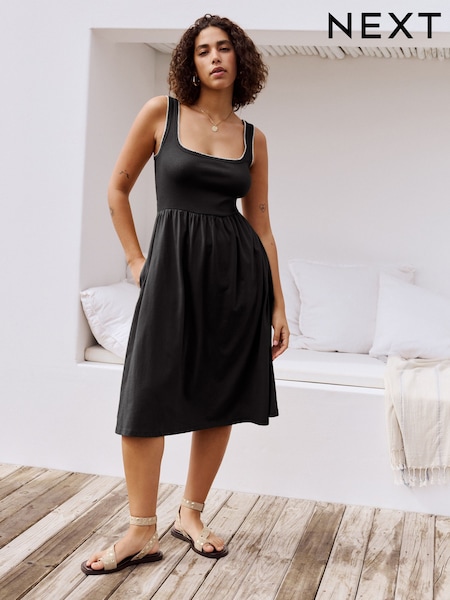 Black/Green Jersey Midi Summer Dress 2 Pack (H48294) | £42