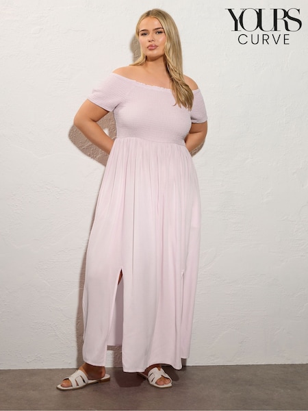 Yours Curve Pink Shirred Bardot Maxi Dress (H48309) | £37