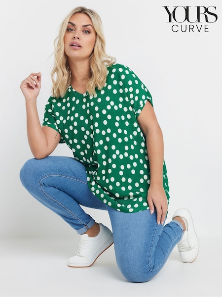 Yours Curve Green Dot Textured Top (H48320) | £24