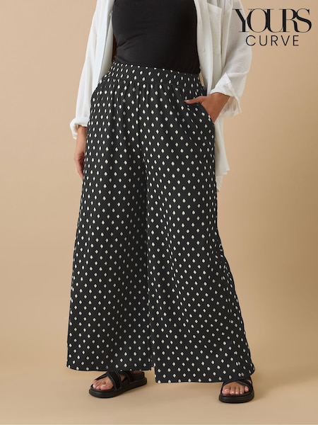 Yours Curve Black Ikat Structure Wide Leg Trousers (H48326) | £27
