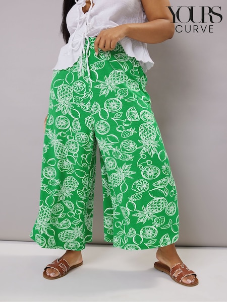 Yours Curve Green Fruit Print Midaxi Culottes (H48327) | £27