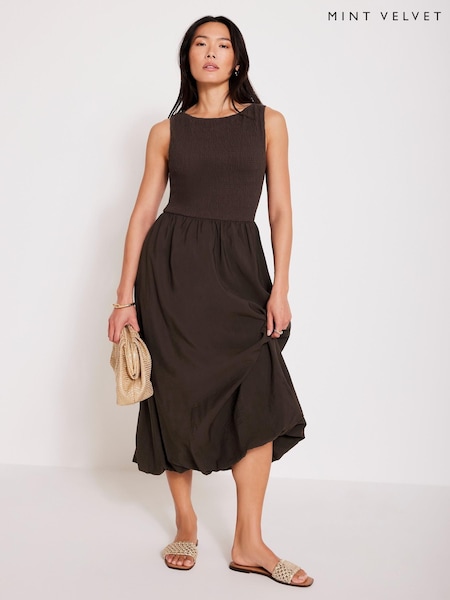 Mint Velvet Brown Bubble Hem Midi Dress (H48353) | £115