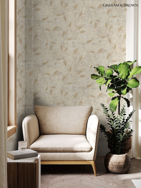 Graham & Brown Cream Boutique Ornamental Leaf Heavy Weight Vinyl 10M Wallpaper (H48394) | £30