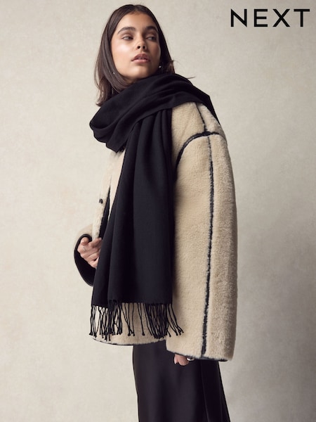 Black Premium Made in Italy Twill Midweight Shawl Scarf (H48417) | £45