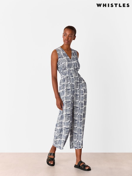 Whistles Blue Hatch Squares Jumpsuit (H48422) | £139