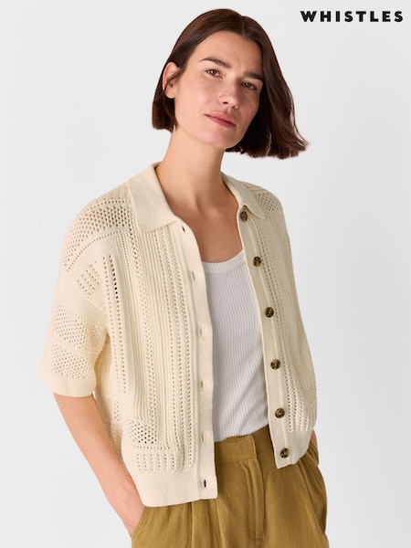 Whistles White Crochet Knitted Shirt (H48428) | £109