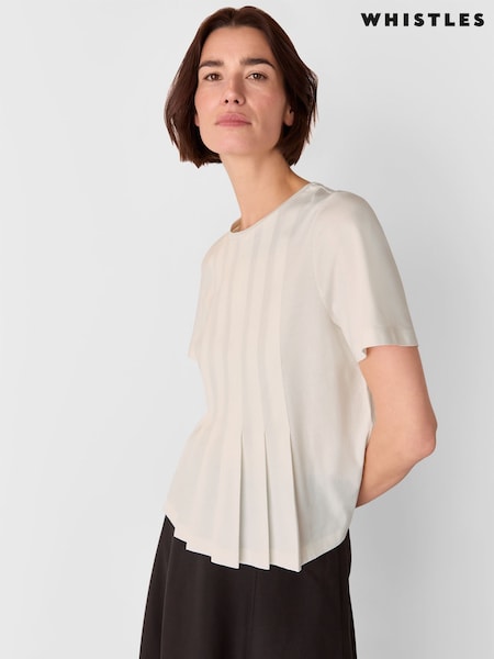 Whistles White Pleat Detail T-Shirt (H48431) | £59