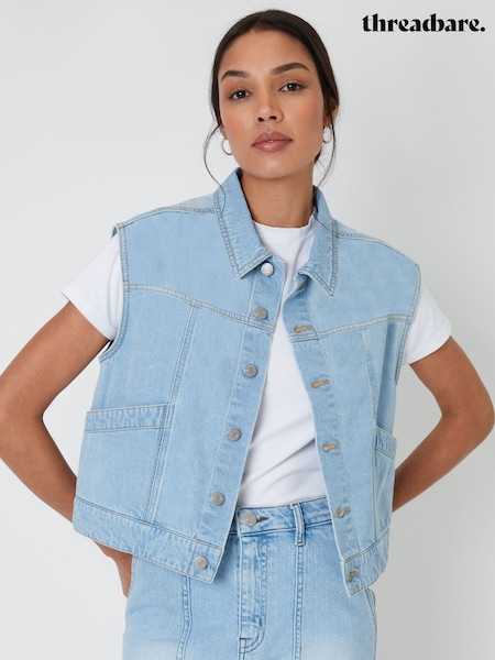 Threadbare Blue 100% Cotton Sleeveless Boxy Denim Jacket Vest (H48460) | £28
