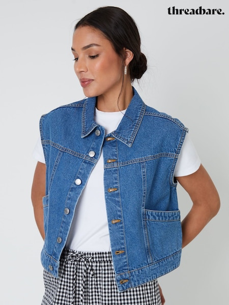 Threadbare Light Blue 100% Cotton Sleeveless Boxy Denim Jacket Vest (H48474) | £28