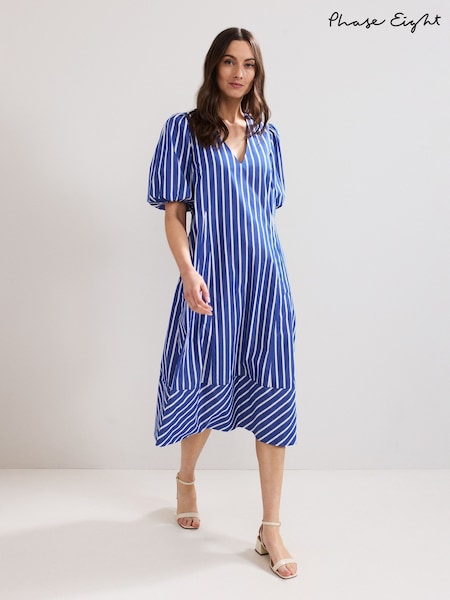 Phase Eight Blue 100% Cotton Lotty Midi Dress (H48482) | £110