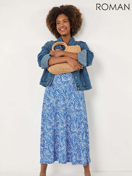 Roman Blue Abstract Crinkle Print A-Line Skirt (H48504) | £32