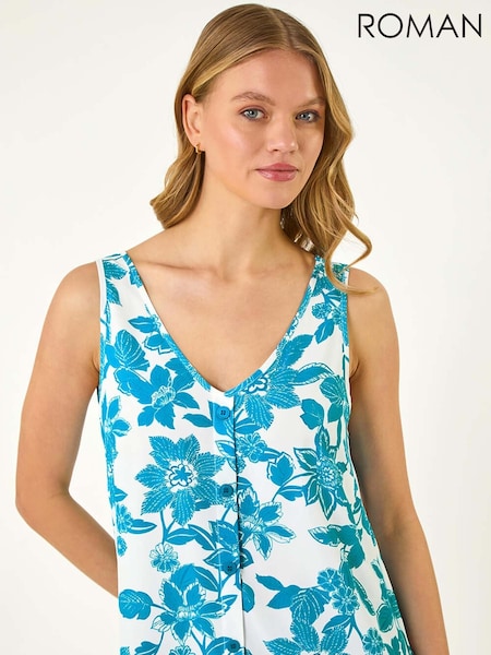Roman Blue Floral Button Camisole Top (H48510) | £32