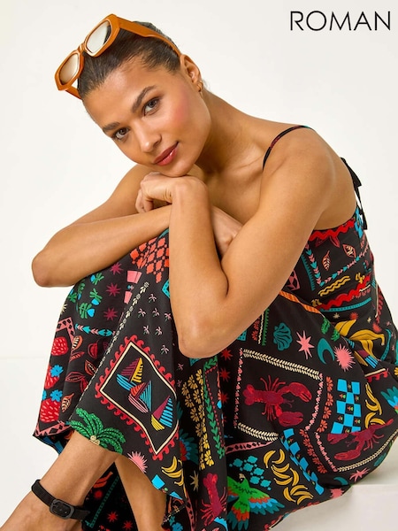 Roman Black Postcard Ric Rac Midi Dress (H48526) | £55