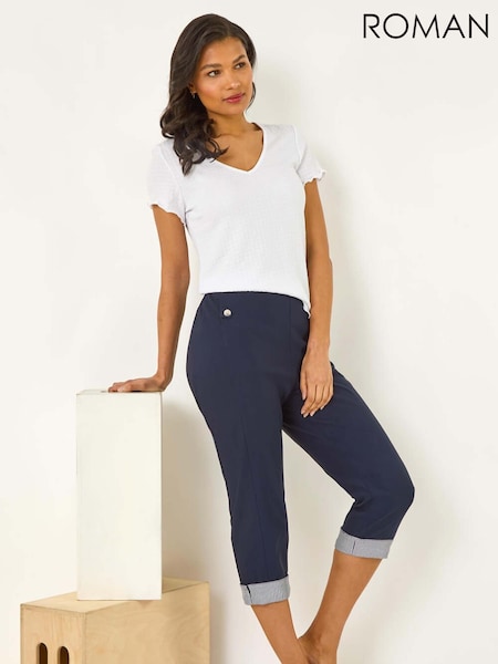 Roman Blue Contrast Stripe Cropped Trousers (H48530) | £32