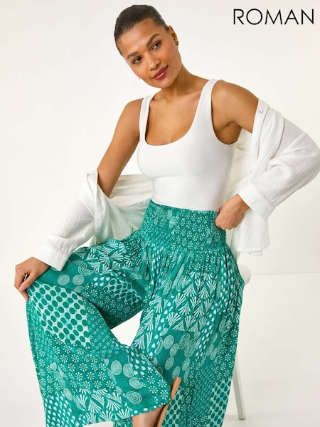 Roman Green Swirl Print Palazzo Wide Leg Trousers (H48534) | £42