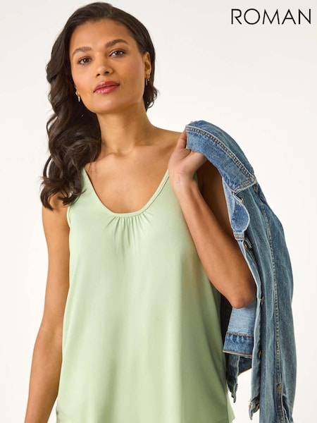 Roman Green Plain V-Neck Stretch Jersey Vest Top (H48543) | £32