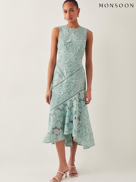 Monsoon Green Gianna Sleeveless Lace Midi Dress (H48556) | £150