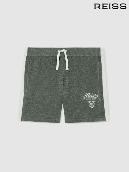 Reiss Dark Sage Green/White Trenton 13-14 yrs Chenille Tipped Motor Cars Shorts (H48589) | £46