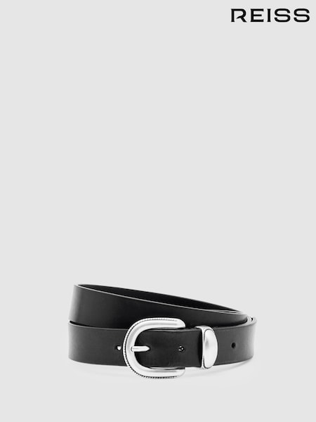 Reiss Black Jonny Leather Western Belt (H48611) | £68