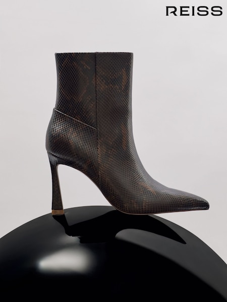 Reiss Snake Carina High Heeled Leather Ankle Boots (H48614) | £230
