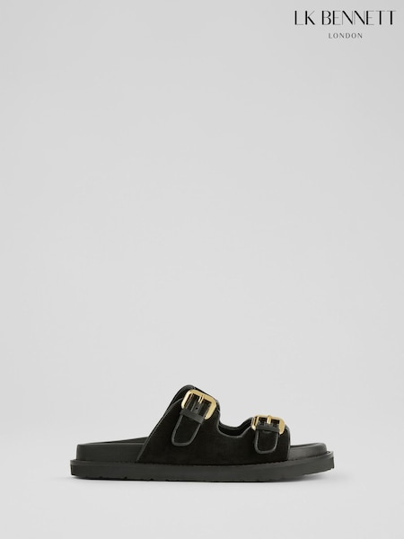 LK Bennett Black Capri Suede Buckle Flat Sandals (H48630) | £169