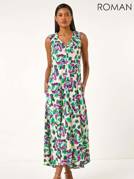 Roman Purple Abstract Print Sleeveless Midi Dress (H48672) | £55
