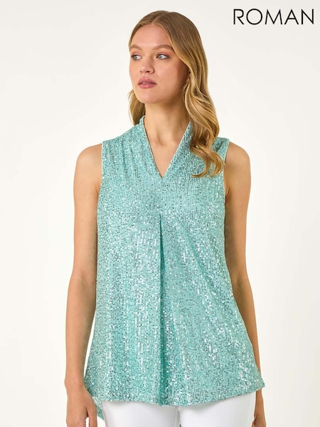 Roman Blue Chrome Sequin Front Pleat Vest (H48690) | £40