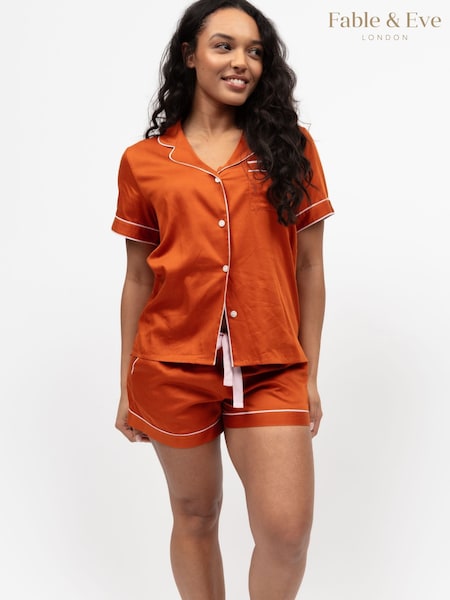 Fable and Eve Orange Short Sleeve Pyjamas Set (H48721) | £64