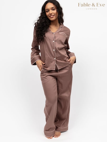 Fable and Eve Brown Wide Leg Long Sleeve Pyjamas Set (H48727) | £85