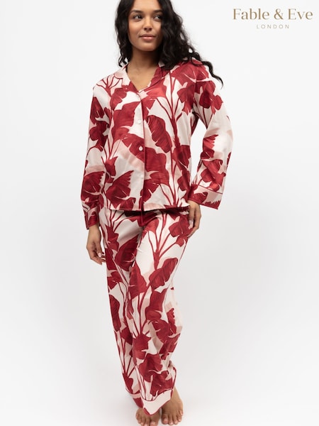 Fable and Eve Red Wide Leg Long Sleeve Pyjamas Set (H48734) | £85