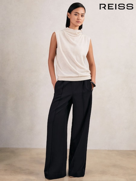 Reiss Navy Robyn Petite Wide Leg Elasticated Waist Trousers (H48765) | £130