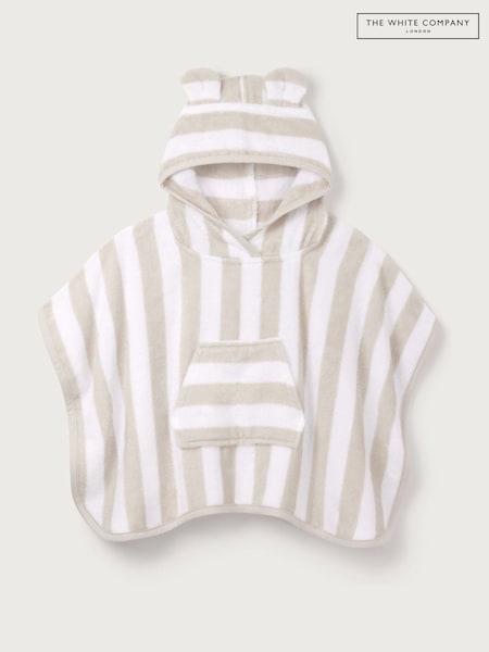 The White Company Cream Pebble Stripe Towelling 100% Cotton Hoodie (H48768) | £28