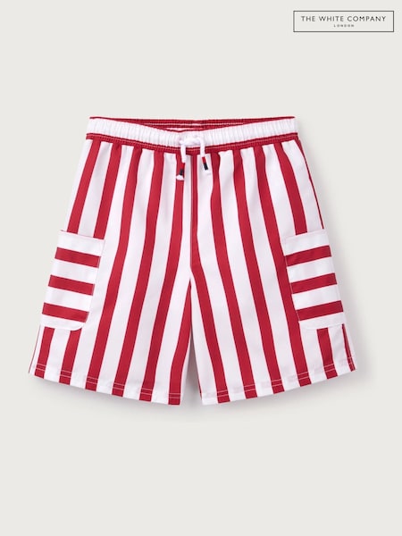 The White Company Red Recycled Bold Stripe Swim Shorts (H48770) | £22