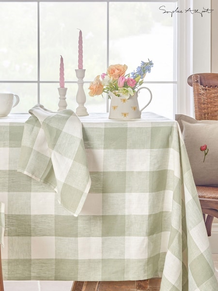 Sophie Allport Sage Green Gingham Linen Tablecloth (H48801) | £155