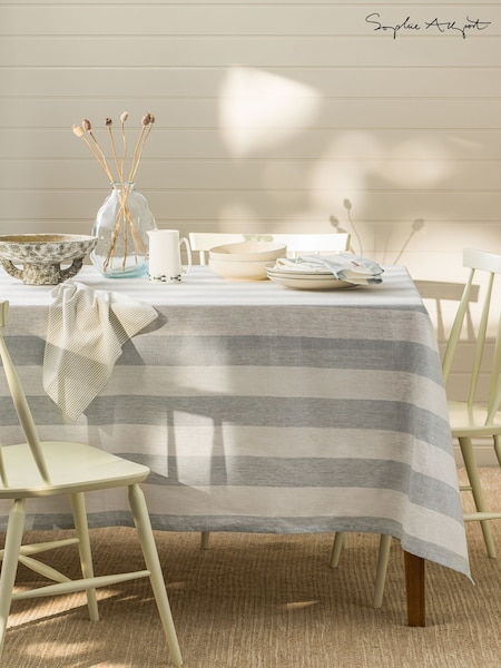 Sophie Allport Pale Blue Linen Witham Stripe Tablecloth (H48802) | £110