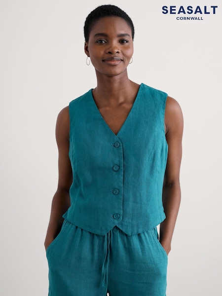 Seasalt Cornwall Teal Blue Blinker waistcoat (H48853) | £70